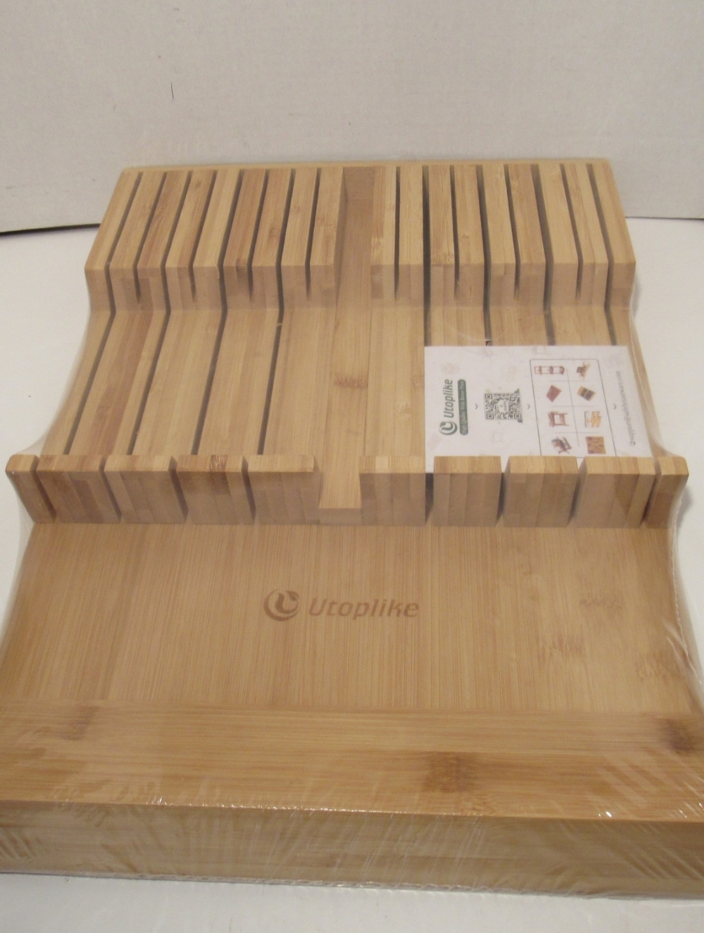 Utoplike In-drawer Bamboo Knife Block, For 16 Knives & Sharpener Tool, Organizer